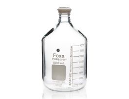 PUREGRIP® Reusable Round Glass Media Storage Bottles with GL45 VersaCap, Pouring Ring, and Extra Large Marking Spot, 5L (5,000mL), 1/EA