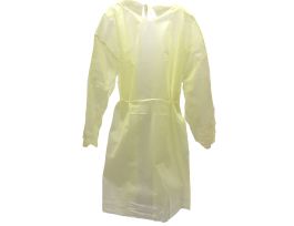 POLYPROPYLENE GOWN, YELLOW 25 GSM SPUNBONDED FABRIC, OPEN BACK WITH TIES, ELASTIC WRISTS, FOR GENERAL PURPOSE, NON-MEDICAL USE, 50 PIECES/CASE