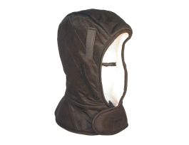 HELMET LINER BLACK POLYESTER QUILTED, SHOULDER LENGTH, 3-LAYER,FOAM AND SHERPA LINING, HOOK & LOOP HELMET STRAPS, SINGLE WASH FR TREATED