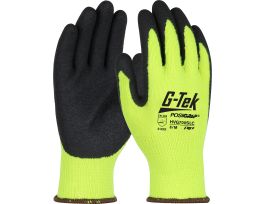 BLK CRINKLE LATEX PALM COATED GREEN HI VIS GLOVE
