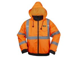 REPTYLE™ TYPE R, CLASS III, ORANGE BOMBER JACKET, PU COATED POLYESTER SHELL, ATTACHED QUILTED LINING, CONCEALED/ATTACHED HOOD