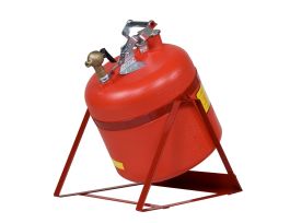 Safety Can, Tilt-style w/Stand, S/S hrdwr, 5 gal., top s/c Brass faucet, flame arrester, poly, Red.