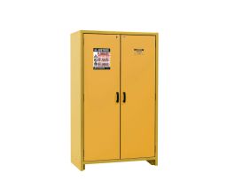 30-Minute EN Flammable Safety Cabinet, Cap. 45 gal., Dims. 46"W, 3 shelf, 2 hybrid-close doors, Yellow