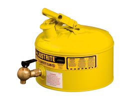 Type I Shelf Safety Can, 2.5 gallon, bottom 08540 faucet, S/S flame arrester, Steel, Yellow.