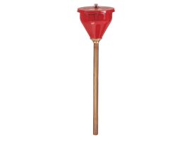 Large Steel Drum Funnel for flammables w/32" Flame Arrester and self-closing cover, 2" drum bung.