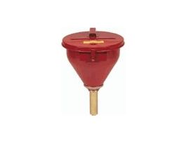 Large Steel Drum Funnel for flammables w/6" Flame Arrester and self-closing cover, 2" drum bung.
