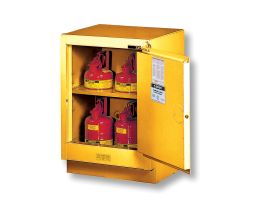 Under Fume Hood solvent/flammable liquid safety cabinet, Cap. 15 gal., 1 shlf, 1 m/c rgt door, Yel.