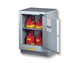 Under Fume Hood solvent/flammable liquid safety cabinet, Cap. 15 gal., 1 shlf, 1 s/c rgt door, Slv.