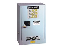 ChemCor® Under Fume Hood Corrosives/Acids Safety Cabinet, Cap. 15 gal, 1 shelf, 1 s/c rt. door, Slv.