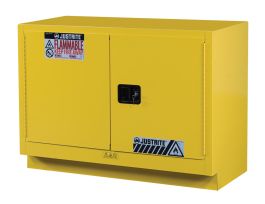 Under Fume Hood solvent/flammable liquid safety cabinet, Cap. 31 gal., 1 shelf, 2 m/c doors, Yellow.