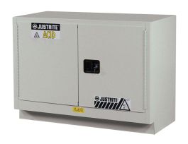 ChemCor® Under Fume Hood Corrosives/Acids Safety Cabinet, Cap. 31 gal., 1 shelf, 2 s/c doors, Silvr.