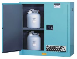 ChemCor® Corrosives/Acids Safety Cabinet, Cap. 30 gallons, 1 shelf, 2 manual-close doors, Blue.