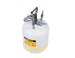 Quick-Disconnect Disposal Safety Can, stainless steel fittings for 3/8" tubing, 5 gal., poly, White.