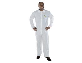 DEFENDER II™ WHITE MICROPOROUS COVERALL, ZIPPER FRONT WITH FLAP & COLLAR, OPEN WRISTS & ANKLES, NO ELASTIC