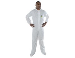 DEFENDER II™ WHITE MICROPOROUS COVERALL WITH HOOD & BOOTS, ZIPPER FRONT WITH FLAP, ELASTIC WAIST, WRIST, ANKLES, HOOD & BOOTS