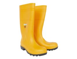 YELLOW PVC BOOT WITH BLACK PVC SOLE, EVA INSOLE, STEEL TOE & MIDSOLE, COTTON LINED, 16-INCH LENGTH, OVER-THE-SOCK STYLE