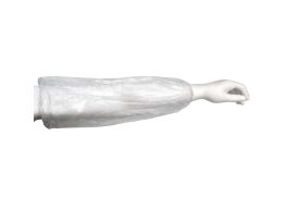 1.25 MIL CLEAR POLYETHYLENE SLEEVE, ELASTIC AT BOTH ENDS, 18" LENGTH