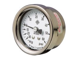 –30" Hg/15 psi Vacuum/Pressure Gauge, 30" to 15 psig compound 1/8" NPT CBM, 2" diam, SS