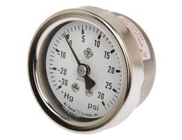 –30" Hg/30 psi Vacuum/Pressure Gauge, 30" to 30 psig Compound 1/8" NPT CBM, 2" diam, SS