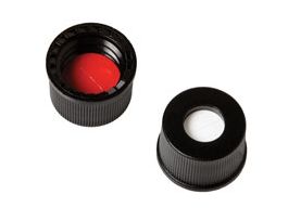 Vial Caps & Septa, 8-425 Black Cap, Red PTFE/Silicone Septa, 0.060 w/Slit 100-pk