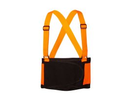 HI-VIS ORANGE BACK SUPPORT BELT WITH ATTACHED SUSPENDERS, ORANGE QUICK ADJUST ELASTIC OUTER PANELS