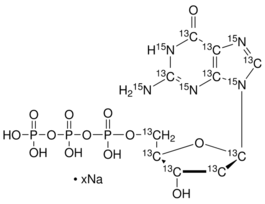2'-Deoxyguanosine-13C10,15N5 5'-triphosphate sodium salt solution98 atom % 13C, 98 atom % 15N, 90% (CP), 100 mM in 5 mM Tris HCl 10MG
