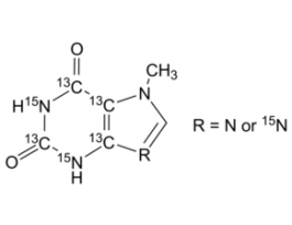7-Methylxanthine-2,4,5,6-13C4, 1,3-15N2 (with variable 15N labeling at N9)99 atom % 13C, 98 atom % 15N (based on 15N2), 98% (CP) 5MG