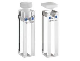 Hellma(R) fluorescence cuvettes, semi MicroSuprasil(R) quartz, limit 200-2,500 nm spectral range, pathlength 10x4 mm, chamber volume 1400 muL