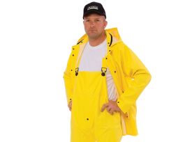STORMFRONT™ .35 MM PVC/POLYESTER, YELLOW 2-PIECE RAIN JACKET, CORDUROY COLLAR, STORM FLY FRONT WITH ZIPPER/SNAP BUTTONS, DETACHABLE HOOD