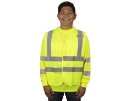 COR-BRITE®, TYPE R, CLASS II, LIMITED FR LIME MESH VEST, HOOK & LOOP CLOSURE, 2-INCH SILVER REFLECTIVE TAPE, ONE INSIDE LOWER POCKET & ONE OUTSIDE CHEST POCKET, OUTSIDE 3-DIVISION PEN POCKET, MIC TAB