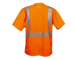 COR-BRITE® TYPE R, CLASS II, ORANGE BIRDSEYE MESH T-SHIRT, SHORT SLEEVES, CHEST POCKET, 2-INCH SILVER REFLECTIVE TAPE