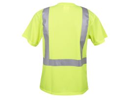 COR-BRITE® TYPE R, CLASS II, LIME BIRDSEYE MESH T-SHIRT, SHORT SLEEVES, CHEST POCKET, 2-INCH SILVER REFLECTIVE TAPE