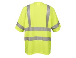 COR-BRITE® TYPE R, CLASS III, LIME BIRDSEYE MESH T-SHIRT, SHORT SLEEVES, CHEST POCKET, 2-INCH SILVER REFLECTIVE TAPE