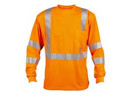 COR-BRITE® TYPE R, CLASS III, ORANGE BIRDSEYE MESH T-SHIRT, LONG SLEEVES, CHEST POCKET, 2-INCH SILVER REFLECTIVE TAPE