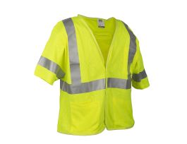 COR-BRITE® TYPE R, CLASS 3, FR MODACRYLIC LIME MESH VEST, 6.1 OZ. MODACRYLIC/COTTON MESH, HOOK & LOOP CLOSURE, 2-INCH REFLECTIVE TAPE, ONE OUTSIDE LOWER POCKET, ONE INSIDE LOWER POCKET, ONE INSIDE CHEST POCKET, D-RING ACCESS