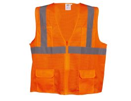 COR-BRITE®, TYPE R, CLASS II, ORANGE MESH SURVEYORS VEST, ZIPPER CLOSURE, 2-INCH SILVER REFLECTIVE STRIPES, CHEST POCKET, TWO OUTSIDE LOWER AND TWO INSIDE LOWER POCKETS
