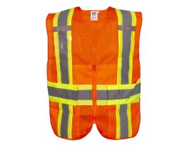 COR-BRITE®, TYPE R, CLASS II, ORANGE MESH EXPANDABLE VEST, TWO-TONE CONTRASTING TRIM/REFLECTIVE STRIPES, MULTIPLE POCKETS, DUAL MIC TABS, BADGE HOLDER
