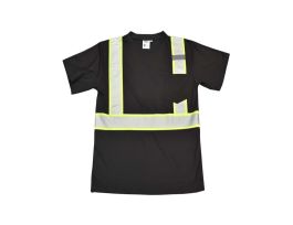 COR-BRITE®, NON-RATED, BLACK BIRDSEYE POLYESTER SHIRT, SHORT SLEEVES, CHEST POCKET, ONE MIC TAB, SEGMENTED TWO-TONE REFLECTIVE TAPE