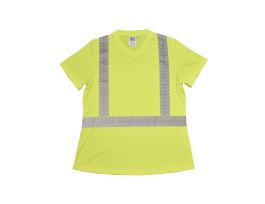 COR-BRITE®, TYPE R, CLASS II, LADIES LIME BIRDSEYE POLYESTER SHIRT, TAPERED DESIGN, V-NECK, SEGMENTED REFLECTIVE TAPE
