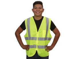 COR-BRITE®, TYPE R, CLASS II, LIME MESH VEST, ZIPPER CLOSURE, INSIDE POCKET, TWO HORIZONTAL 2-INCH SILVER REFLECTIVE STRIPES