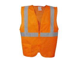 COR-BRITE®, TYPE R, CLASS II, ORANGE MESH VEST, ZIPPER CLOSURE, 2-INCH SILVER REFLECTIVE TAPE, CHEST POCKET, LOWER INSIDE POCKET