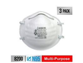 3M™ Particulate 8200 Respirator 8200H3-DC, Economy, 3/pack, 12 packs/case