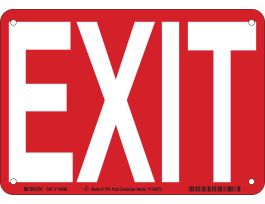 Exit Sign, 7" H x 10" W x 0.055" D, White on Red