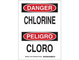 Bilingual DANGER Chlorine Sign, 14" H x 10" W x 0.035" D, Aluminum