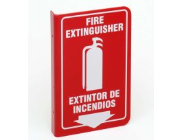 Bilingual L Fire Extinguisher Sign, 11" H x 7" W, White on Red, Acrylic