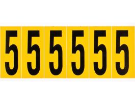 Outdoor Vinyl 3 in Black on Yellow Numbers 5 Card of 6 Labels