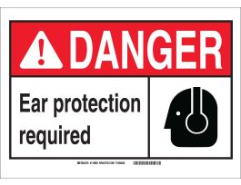 DANGER Ear Protection Required w/Large Header Sign, 10" H x 14" W x 0.006" D, Polyester