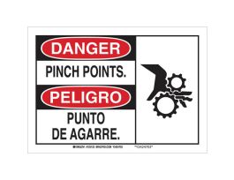 Bilingual DANGER Pinch Points Sign, 10" H x 14" W x 0.006" D, Polyester