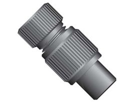 Threaded Adapter with Fitting, PEEK, Tapered, 5/16-24 Flat Bottom (F) to 1/2-20 Flat Bottom (F)