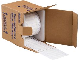 PermaSleeve Heat Shrink Wire and Cable Labels 3/16" Dia for 3" Core Printers - 0.5" White Double-Sided